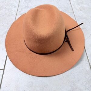 Camel Wide Brim Fedora Hat Western Boho Felt Hat Brown Band One Size Women
